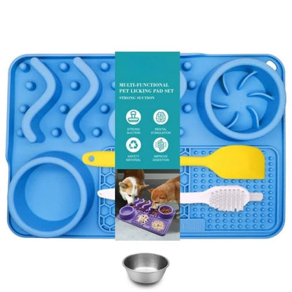 Slow Feeder Mat with Aluminium Bowl — Non-Toxic Silicone Anxiety & Boredom Relief for Dogs & Cats