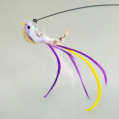 Interactive Bird Feather Wand Cat Toy with Bell - Teaser Stick for Kittens