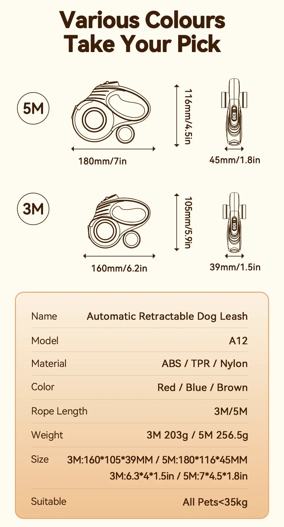 Automatic Retractable Dog Leash - Extendable Walking Lead for Small to Large Dogs