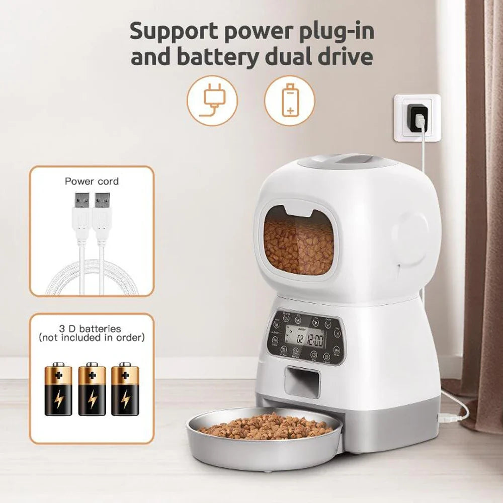 3.5L Smart Automatic Pet Feeder with Voice Recorder — Wi-Fi App or Key Control for Cats & Dogs
