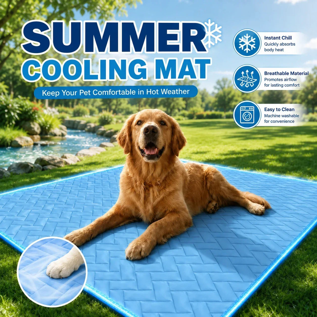 Breathable Cooling Mat for Dogs & Cats — Washable Summer Ice Pad in 4 Sizes, Single or Twin Pack
