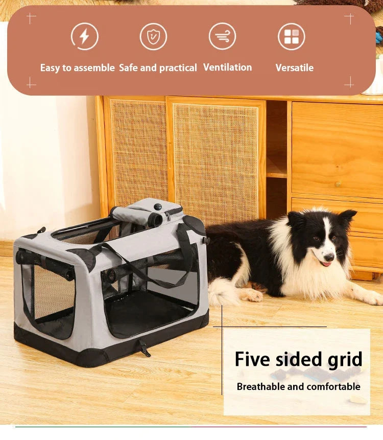 Foldable Soft Pet Crate & Travel Carrier with Mat — 3 Doors