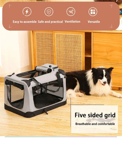 Foldable Soft Pet Crate & Travel Carrier with Mat — 3 Doors