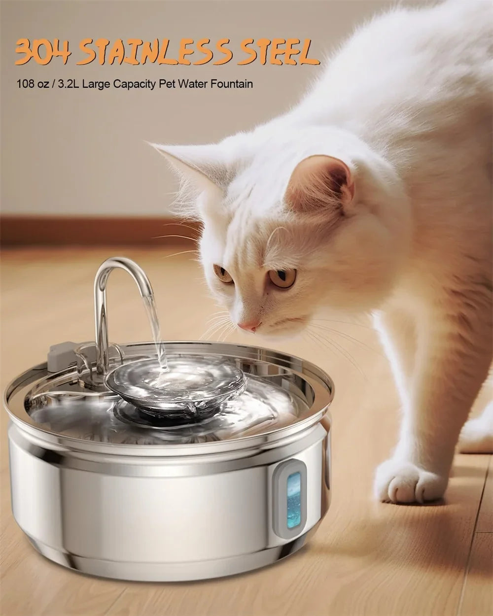 Smart Pet Water Fountain with Visual Window - 3.2L Stainless Steel Automatic Dispenser