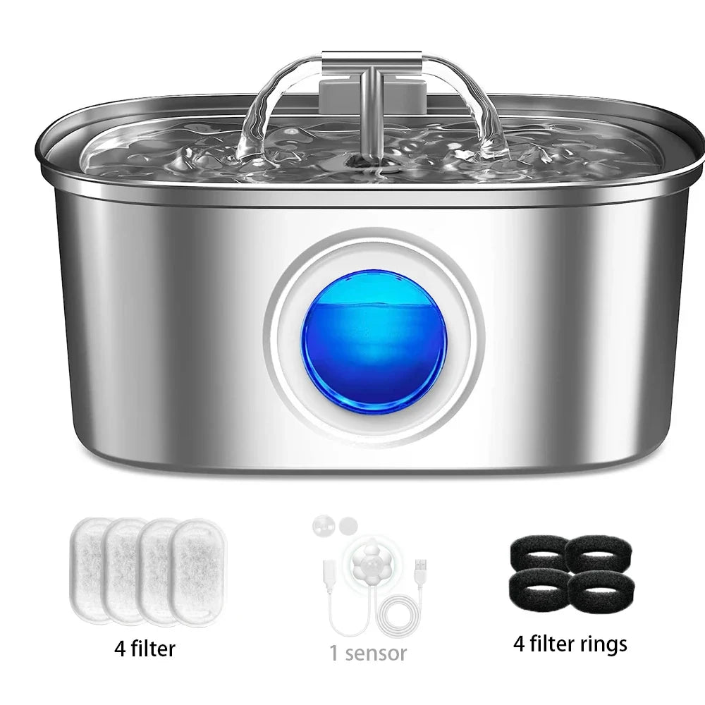3.2L Stainless Steel USB Pet Water Fountain — Quiet Filter Pump for Cats & Dogs