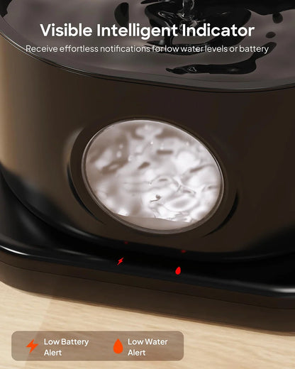 Wireless Pet Water Fountain with Filtration - 2.8L Silent Rechargeable Dispenser