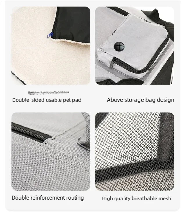 Foldable Soft Pet Crate & Travel Carrier with Mat — 3 Doors