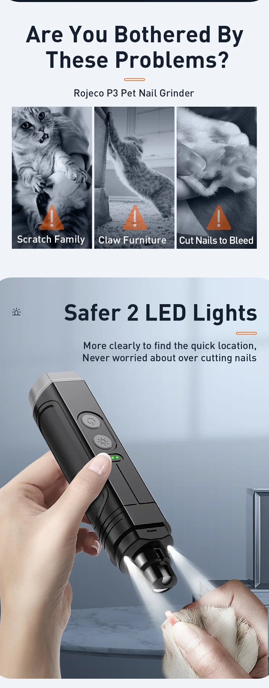 Professional Electric Pet Nail Grinder with Dual LED Lights and Rechargeable Battery