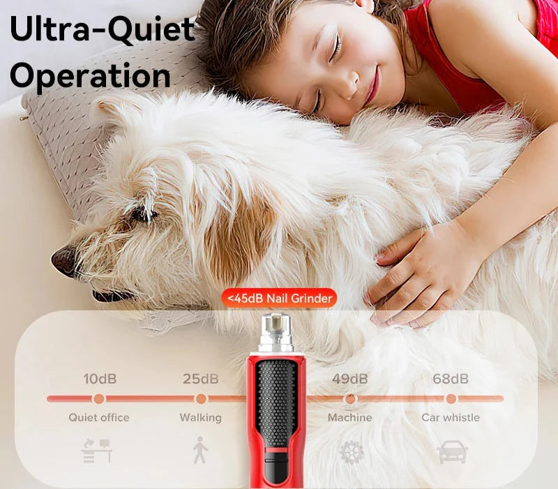Electric Pet Nail Grinder with LED Light - Rechargeable Dog Cat Claw Trimmer