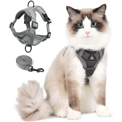 Adjustable Cat Vest Harness and Leash Set - Reflective Trim for All Sizes
