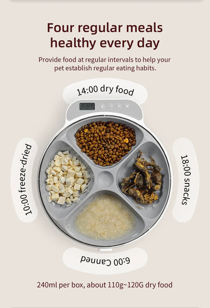 Automatic 4-Meal Pet Feeder with Freshness Control - Slow Feeding Bowl