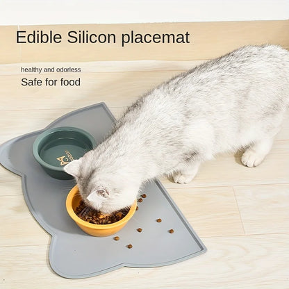 Silicone Pet Feeding Mat - Waterproof Food Bowl Placemat with Raised Edges