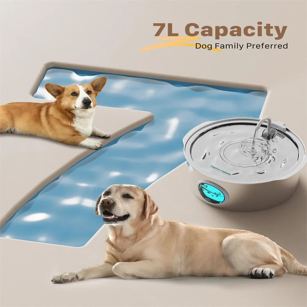 7L Ultra-Quiet Stainless Steel Water Fountain for Large Dogs & Multi-Pet Homes