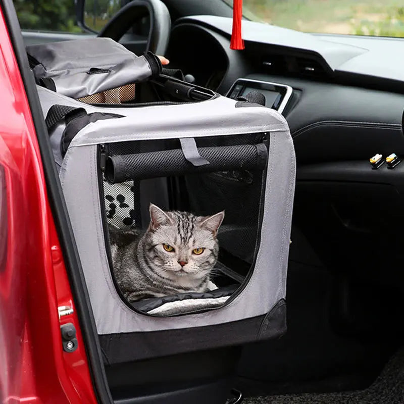 Foldable Soft Pet Crate & Travel Carrier with Mat — 3 Doors