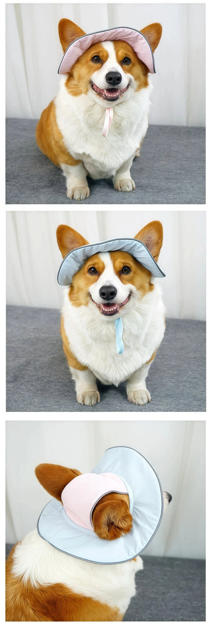 Reflective Wide Brim Bucket Sun Hat with Ear Holes for Dogs & Cats