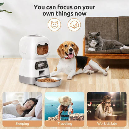 3.5L Smart Automatic Pet Feeder with Voice Recorder — Wi-Fi App or Key Control for Cats & Dogs