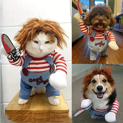 Halloween Bloody Doll Dog Costume with Wig