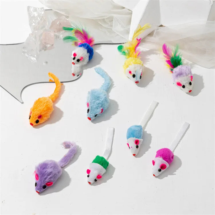 Feather Mouse Cat Toys - 10 Pack Interactive Play Set with Catnip