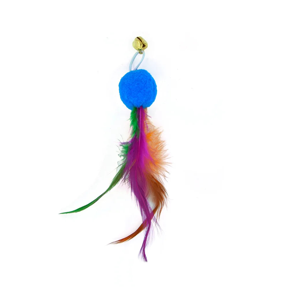 Feather Wand Cat Toy with Bell & Worm String - Interactive Teaser Set