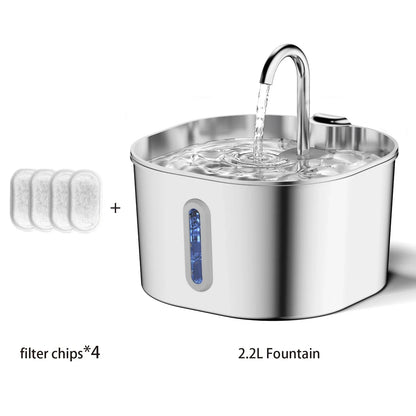 2.2L Automatic Pet Water Fountain - Stainless Steel Silent Water Dispenser with Window