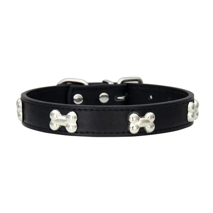 Leather Dog Collar with Bone Design