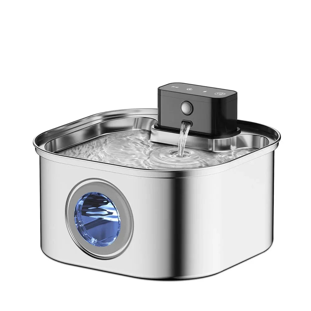 Wireless Charging Pet Water Fountain with Sensor - 3.2L Stainless Steel