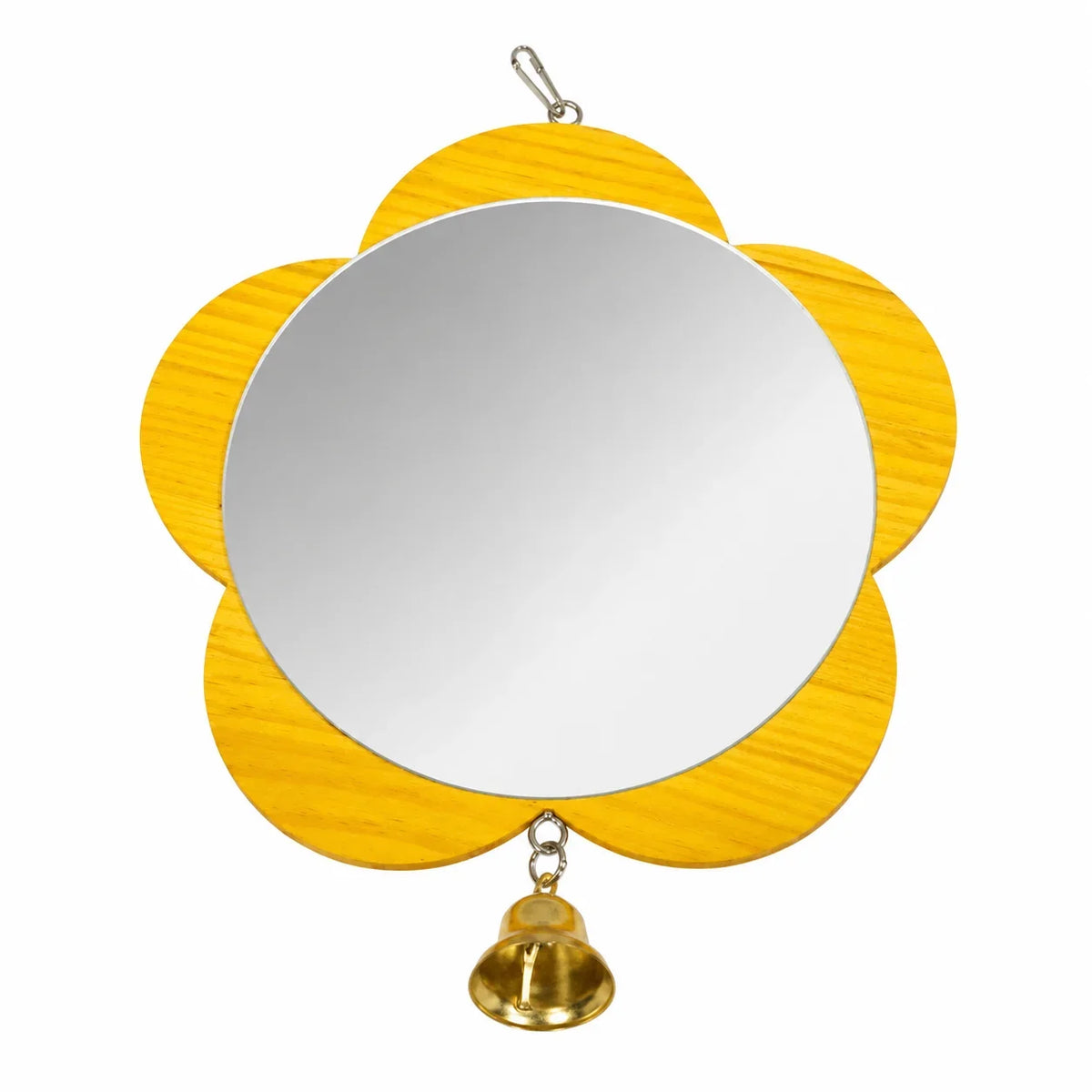 Wooden Flower Mirror Toy with Bell for Parrots & Budgies