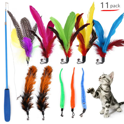 Retractable Cat Wand 11-Pack Set with Bells
