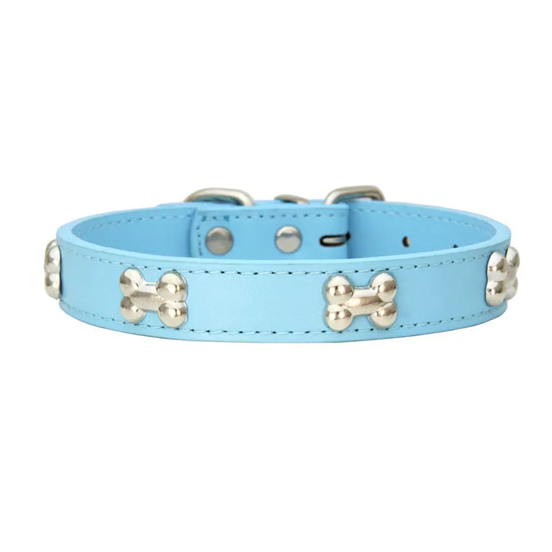 Leather Dog Collar with Bone Design