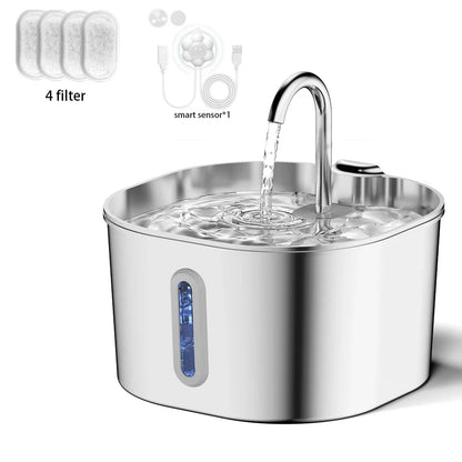 2.2L Stainless Steel Cat Water Fountain — Artesian Flow, Ultra-Quiet Pump & Filter