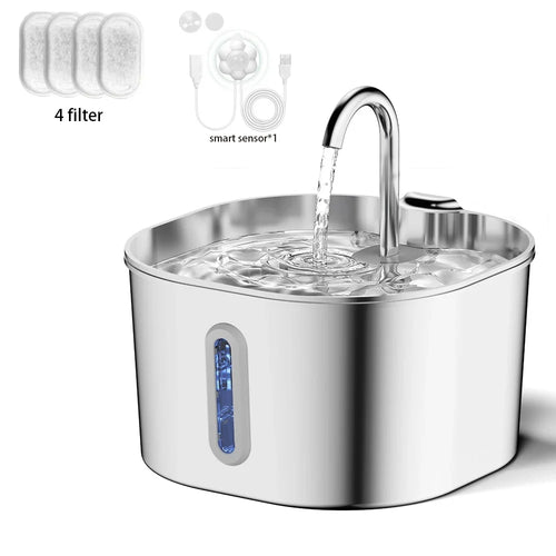 2.2L Stainless Steel Cat Water Fountain — Artesian Flow, Ultra-Quiet Pump & Filter