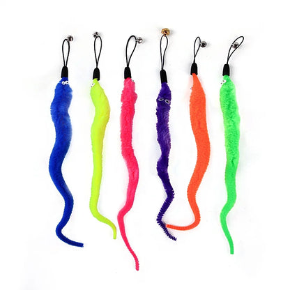 Feather Wand Cat Toy with Bell & Worm String - Interactive Teaser Set