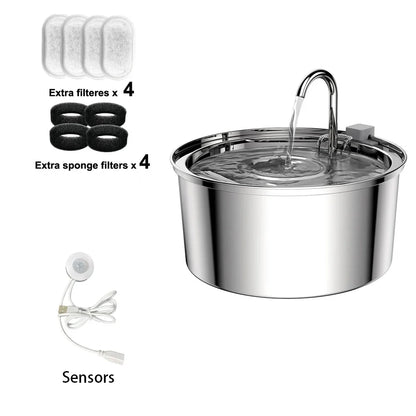 3.2L Stainless Steel Automatic Pet Water Fountain – Cat & Dog Drinking Dispenser with Filter