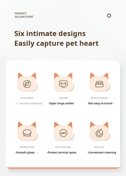 Elevated Ceramic Cat Bowl - Anti-Black Chin Design with Cervical Spine Protection