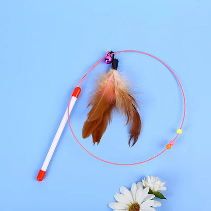 Interactive Feather Wand Cat Toy - Wire Teaser Stick