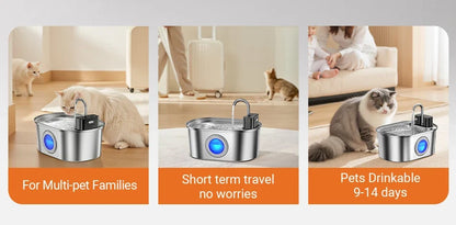 Stainless Steel Cat Water Fountain - Wireless Sensor Smart Automatic Pet Water Dispenser
