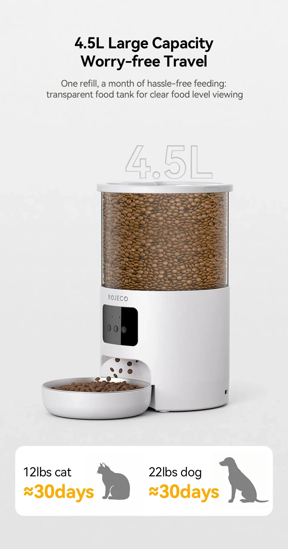 4.5L Smart Pet Feeder with Voice Recording & WiFi App Control