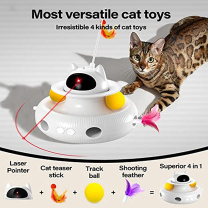 4-in-1 USB Rechargeable Interactive Cat Toy with Feather Wand & Ball