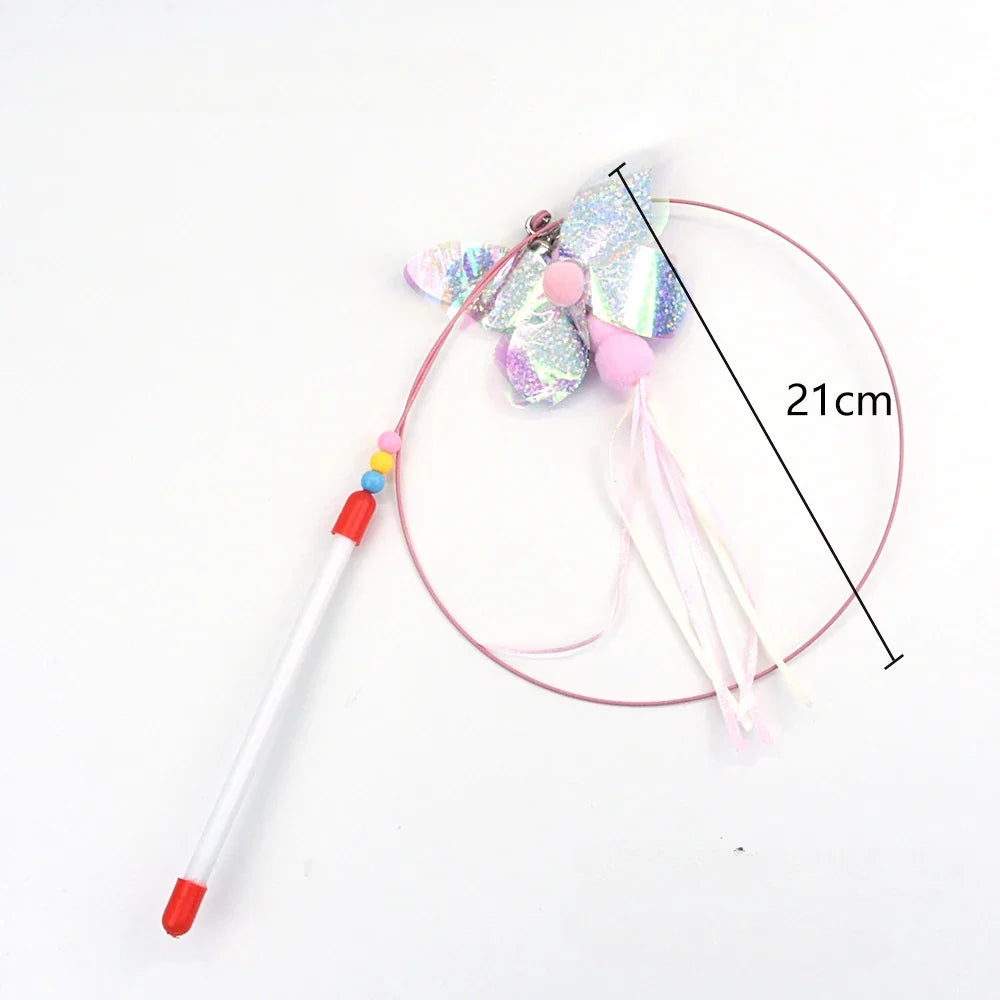 Interactive Feather Wand Cat Toy - Wire Teaser Stick for Kittens