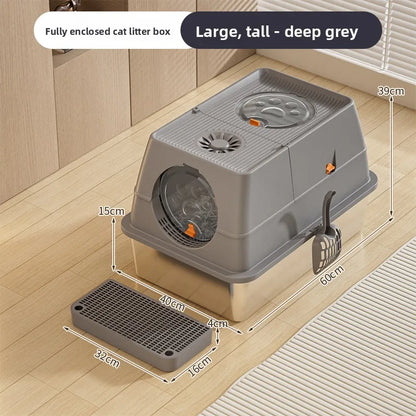 Stainless Steel Top Entry Self-Cleaning Cat Litter Box — Extra Large, Splash-Proof & Portable