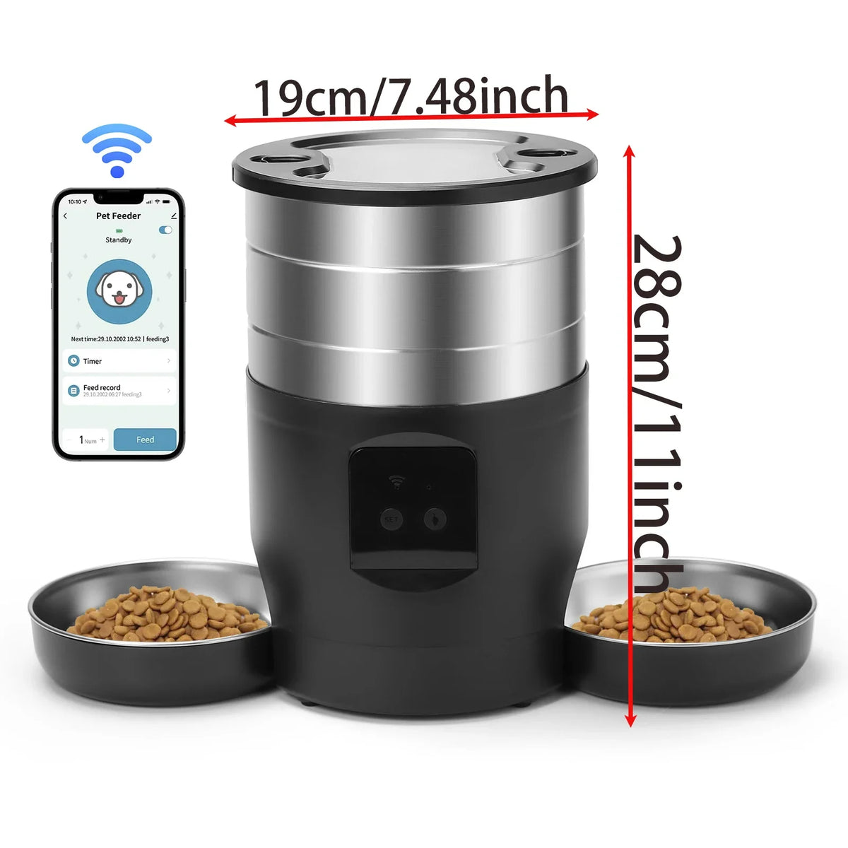 4.5L Smart WiFi Pet Feeder with Dual Stainless Steel Bowls - Automatic Food Dispenser for Cats & Dogs