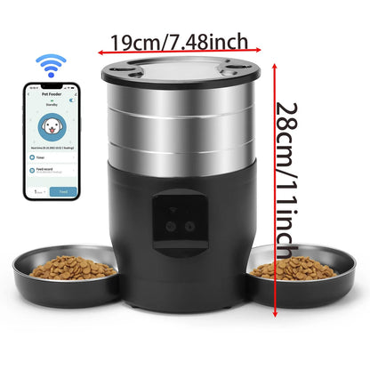 4.5L Smart WiFi Pet Feeder with Dual Stainless Steel Bowls - Automatic Food Dispenser for Cats & Dogs