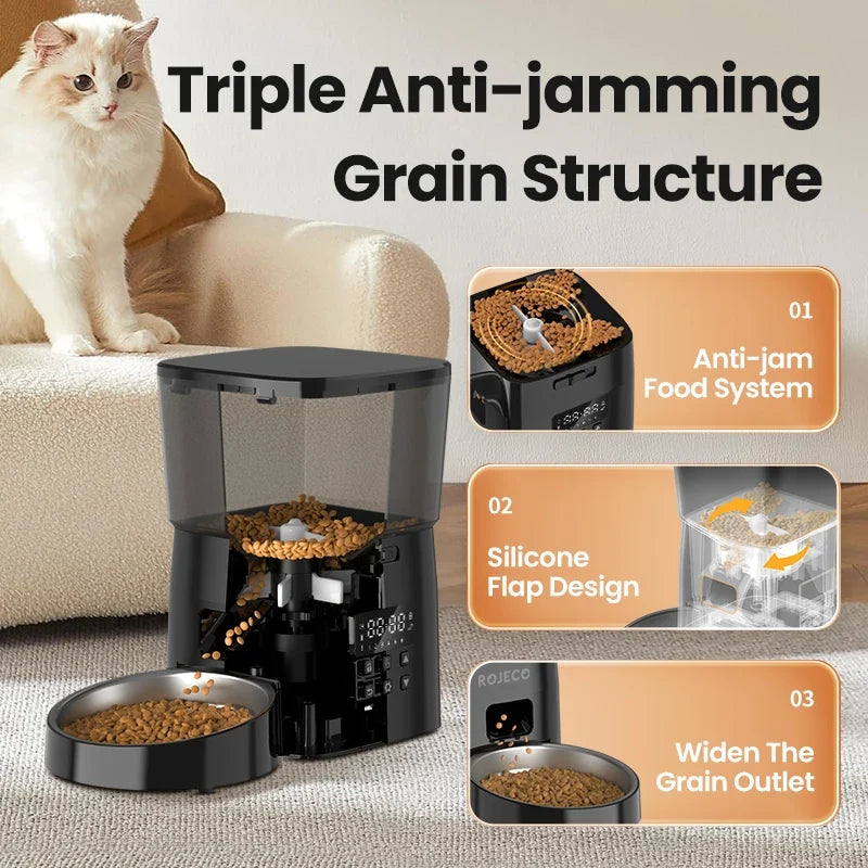 Smart Automatic Cat Feeder with Button Control and Kibble Dispenser