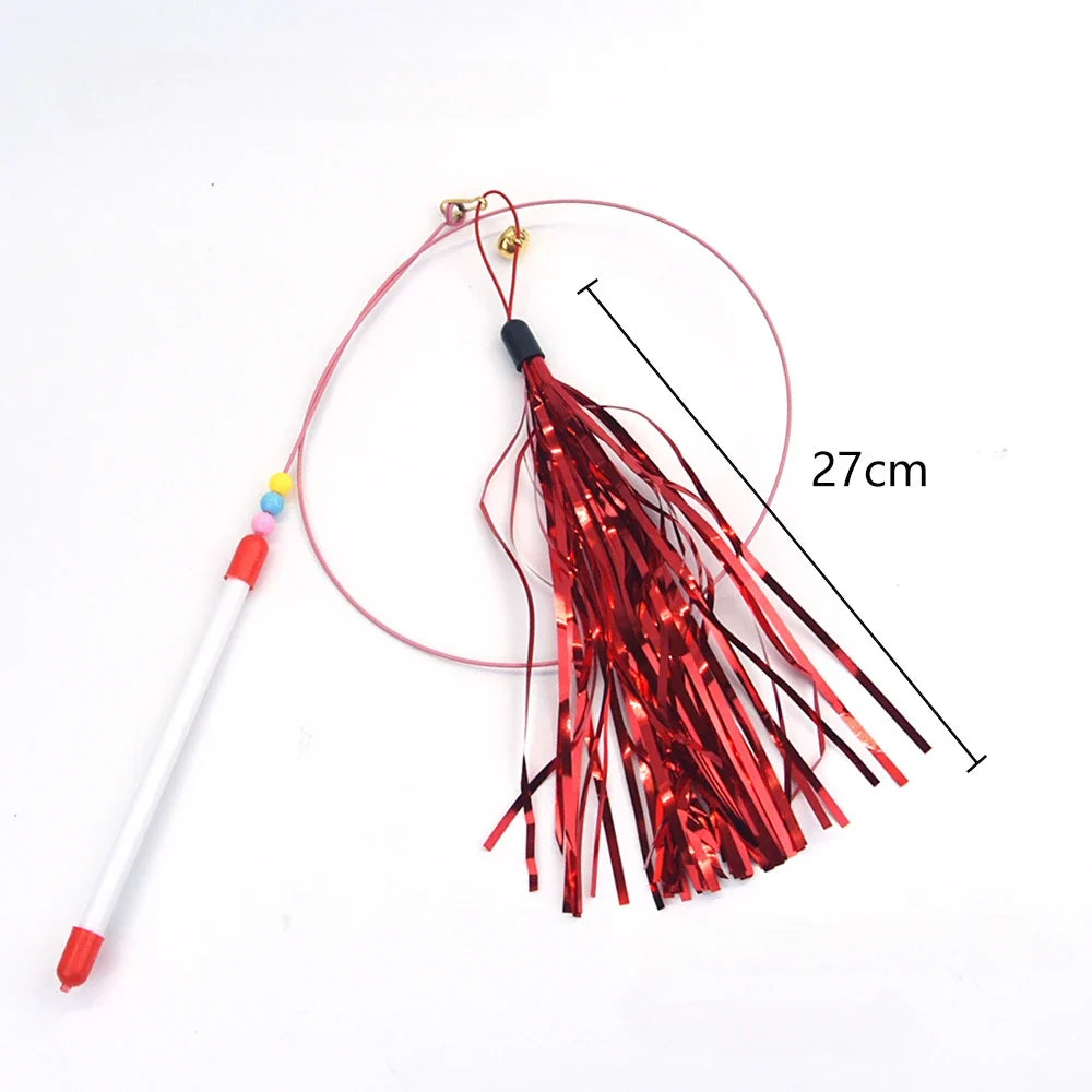Interactive Feather Wand Cat Toy - Wire Teaser Stick for Kittens