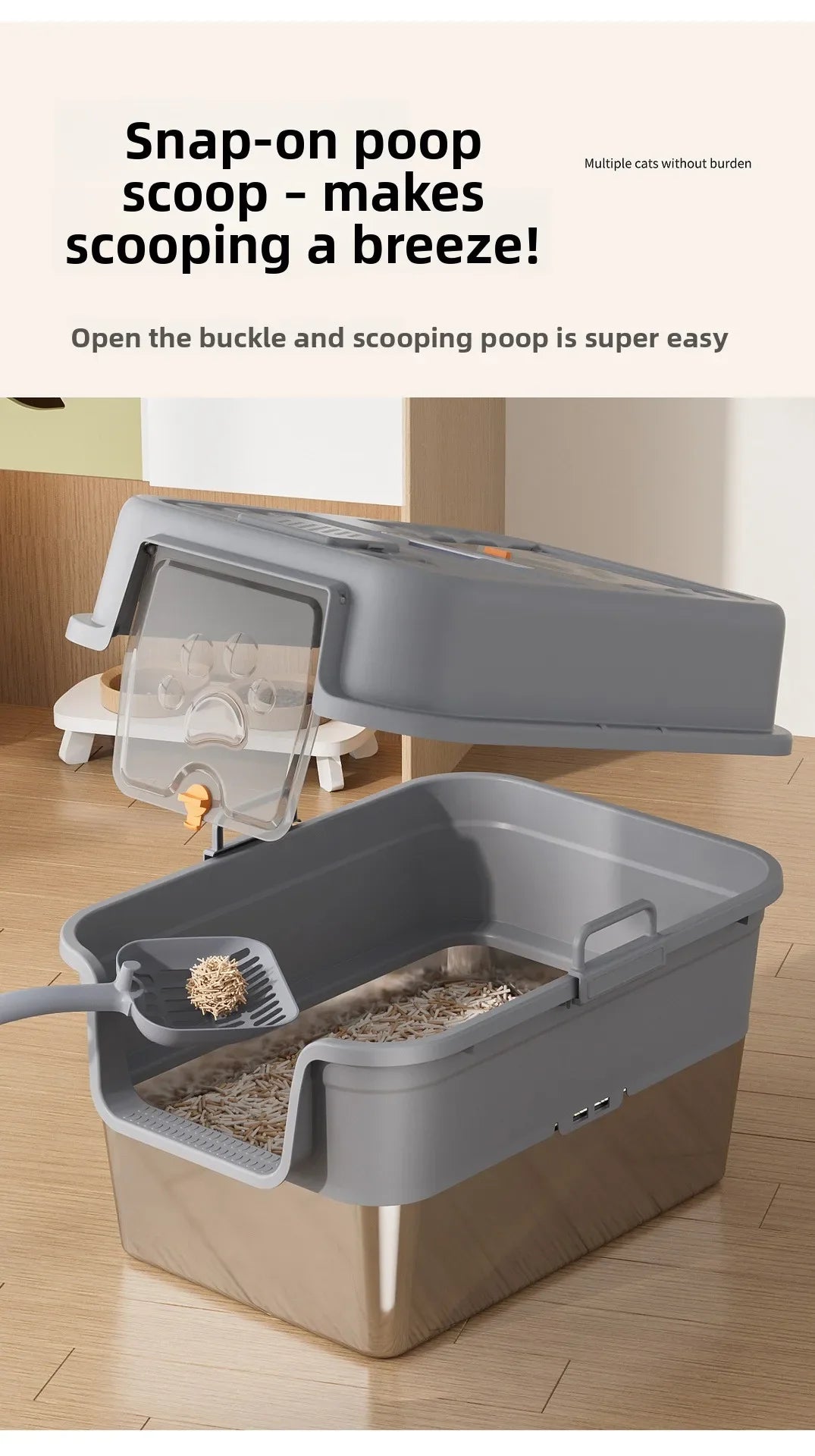 Stainless Steel Top Entry Self-Cleaning Cat Litter Box — Extra Large, Splash-Proof & Portable