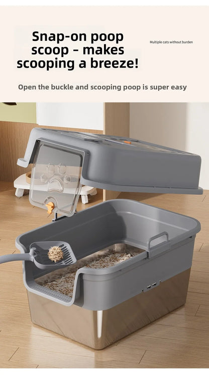Stainless Steel Top Entry Self-Cleaning Cat Litter Box — Extra Large, Splash-Proof & Portable