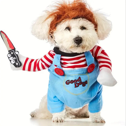 Halloween Bloody Doll Dog Costume with Wig