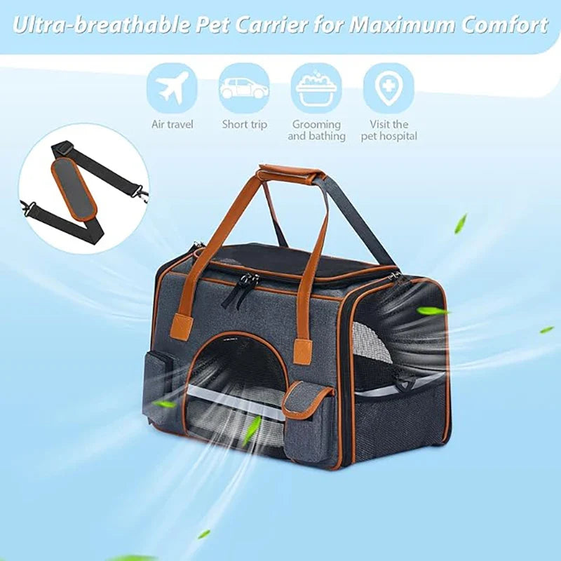Anti-Collapse Pet Carrier Handbag with Storage Pockets