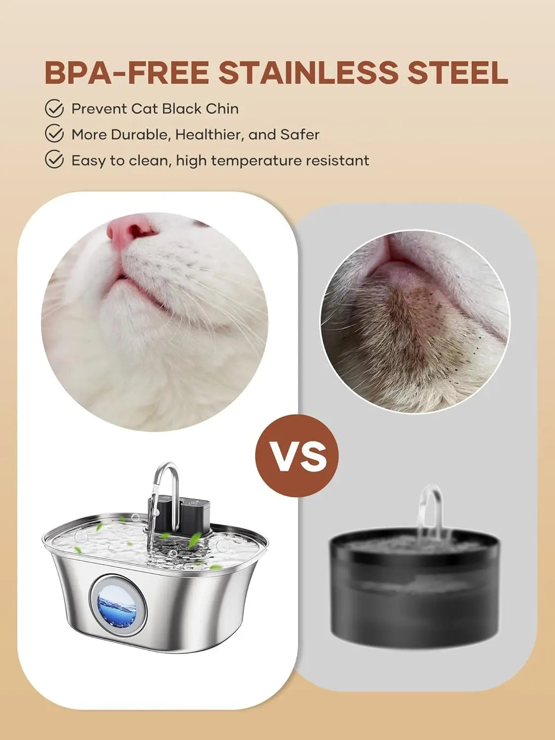 3.2L Stainless Steel Pet Water Fountain – Wireless Charging with Water Level Window
