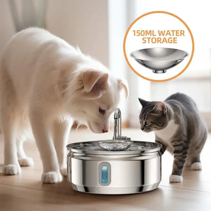 Smart Pet Water Fountain with Visual Window - 3.2L Stainless Steel Automatic Dispenser